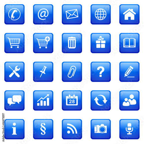 5x5  Button Icon Set Quadratisch Blau -  01