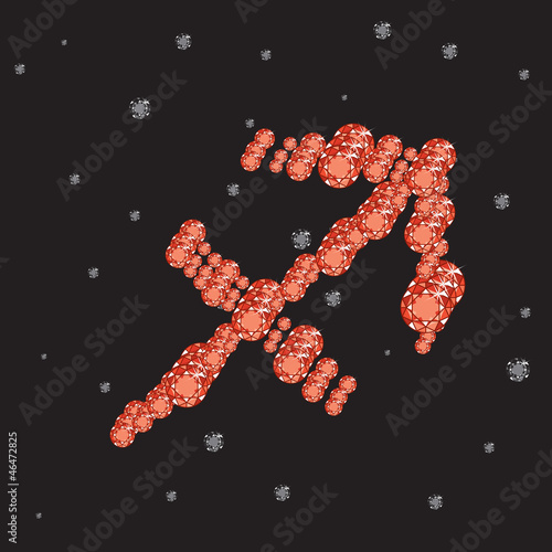 illustration of sagittarius zodiac sign from red brilliants