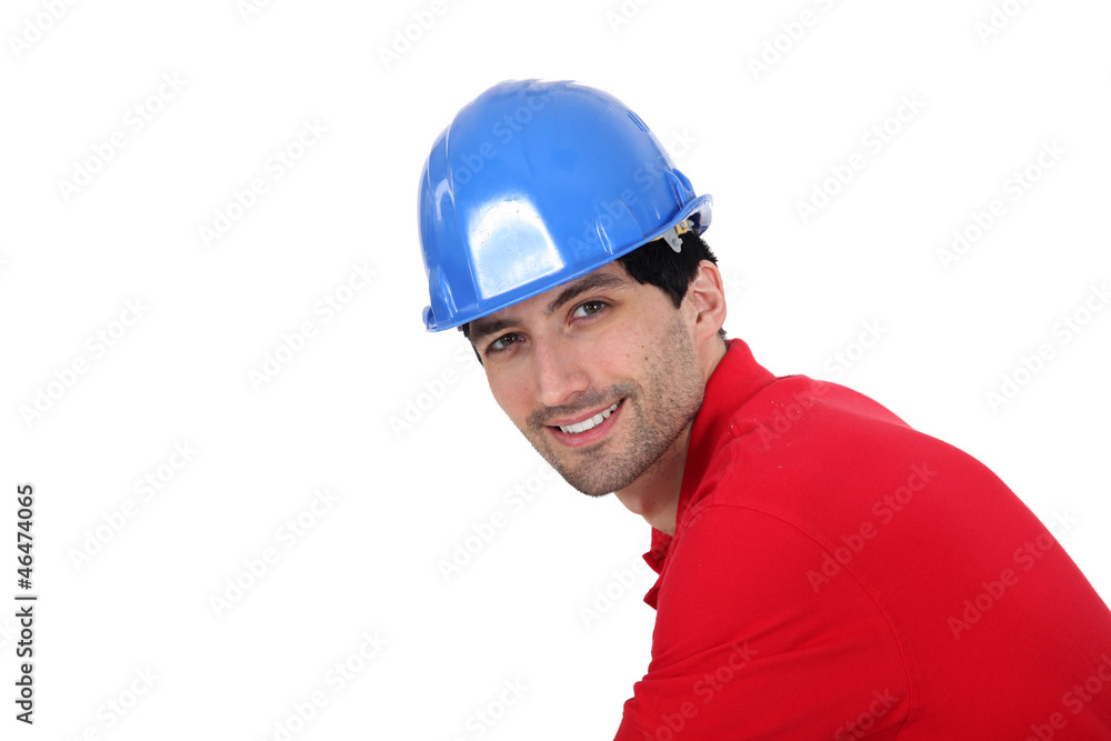 Man wearing a blue hardhat