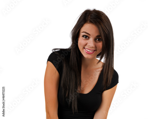 Teen girl isolated on white smiling at the camera