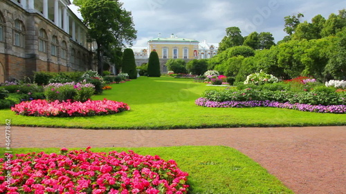 flower garden in Pushkin park St. Petersburg Russia