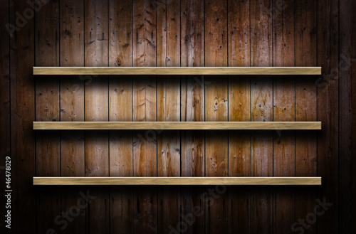 Wooden wall with shelves