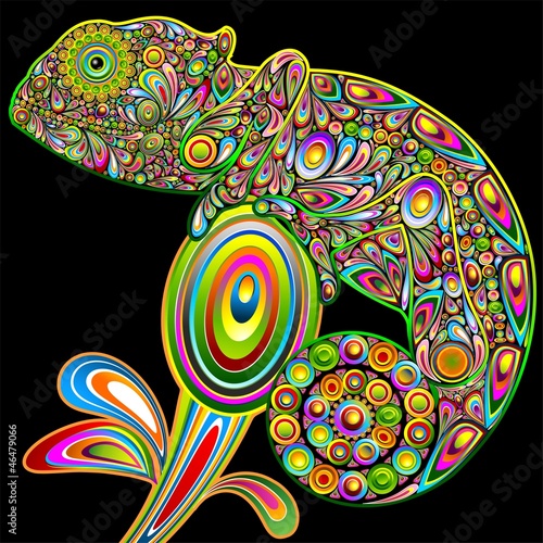 Chameleon Psychedelic Art Design-Camaleonte Psichedelico-Vector #46479066