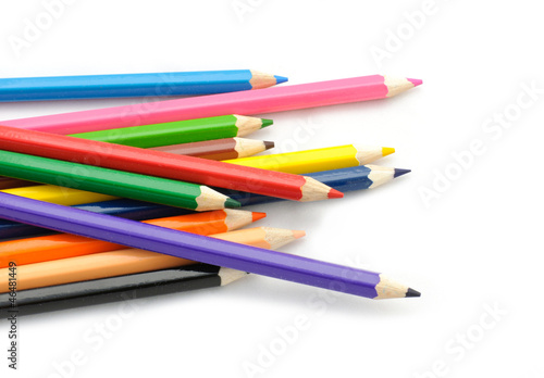 Multi Color pencils on white background.