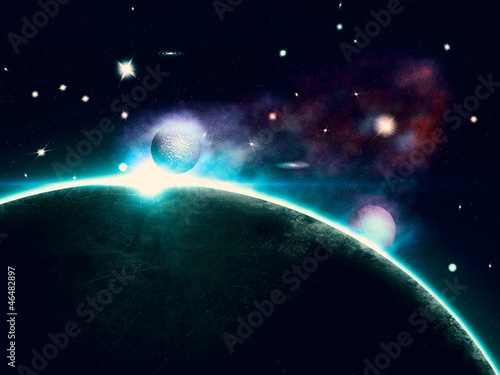 Fototapeta Naklejka Na Ścianę i Meble -  Colorful nebula and abstract planet