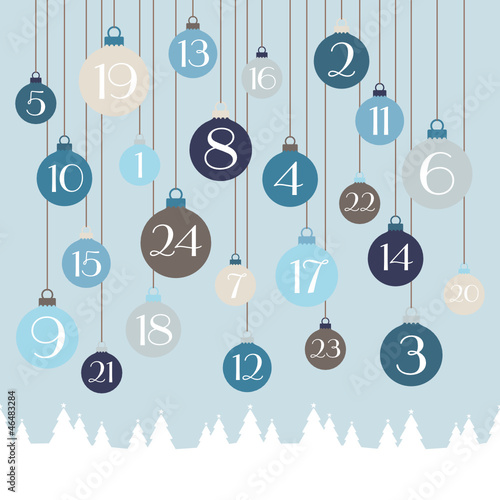 Advent Calendar Hanging Christmas Balls Forest Blue