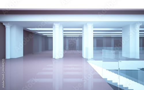 abstract interior mall with classical columns and stairs