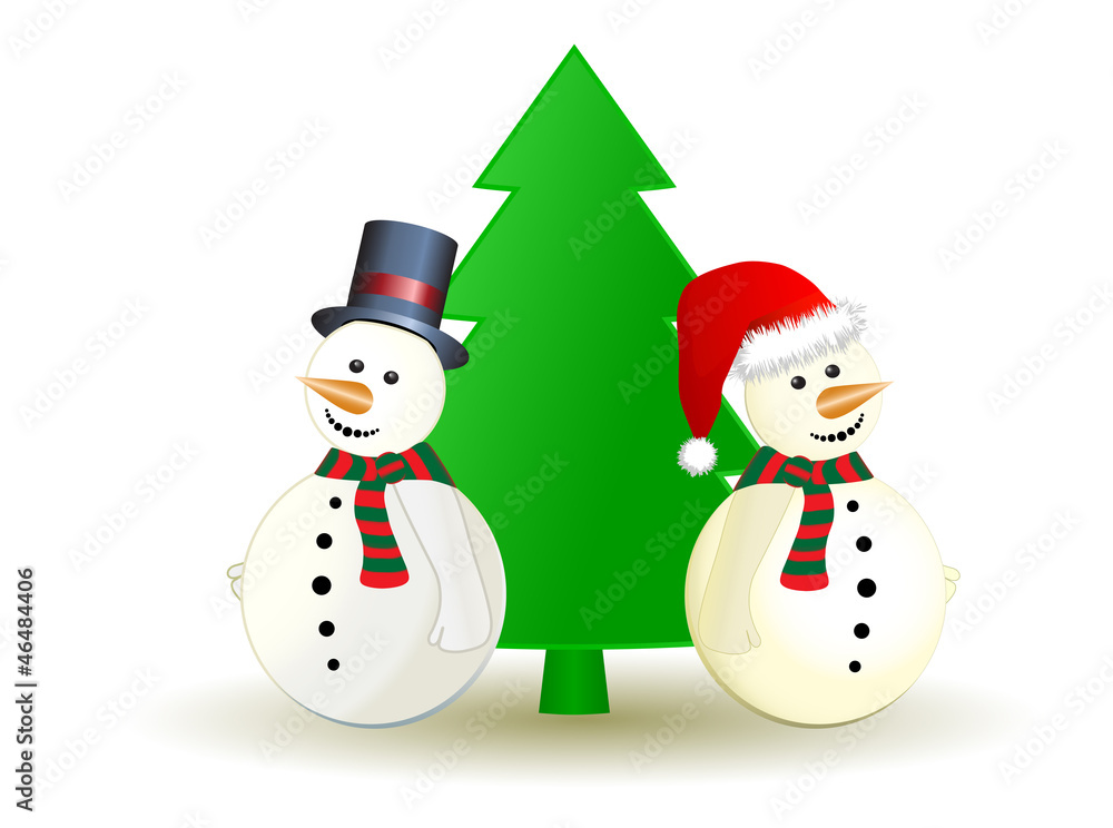 Snowman with Christmas tree, vector Snowman with Christmas tree, vector