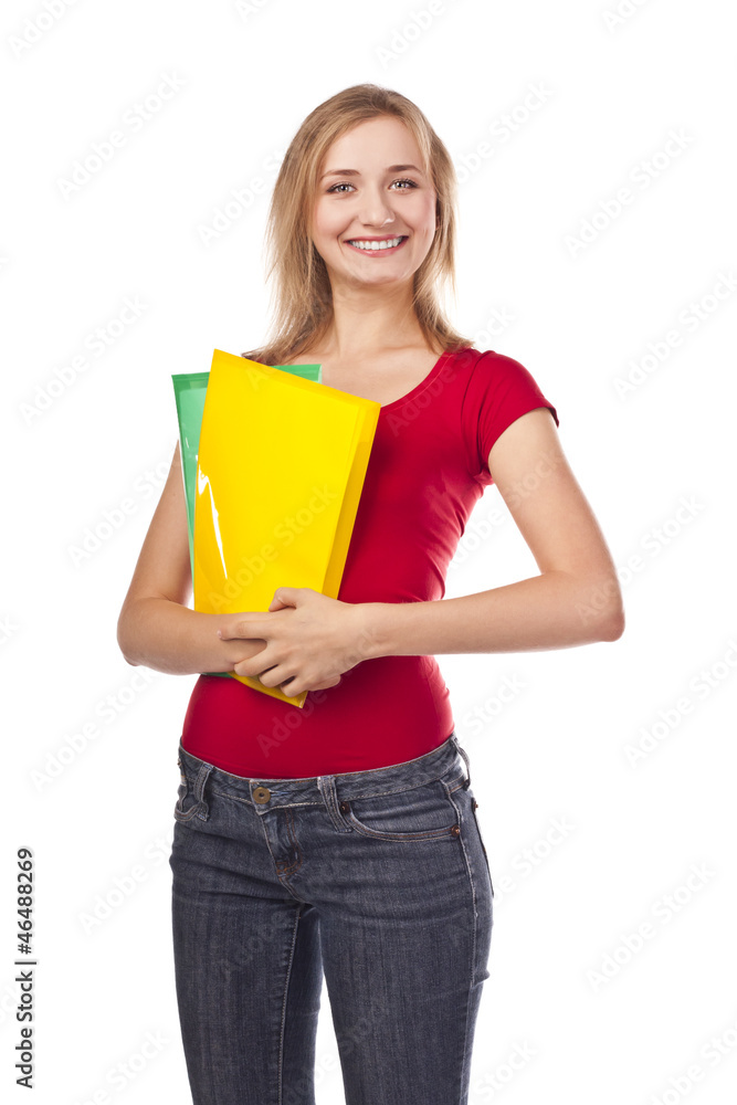 Attractive positive student with notebooks in hands Attractive positive student with notebooks in hands