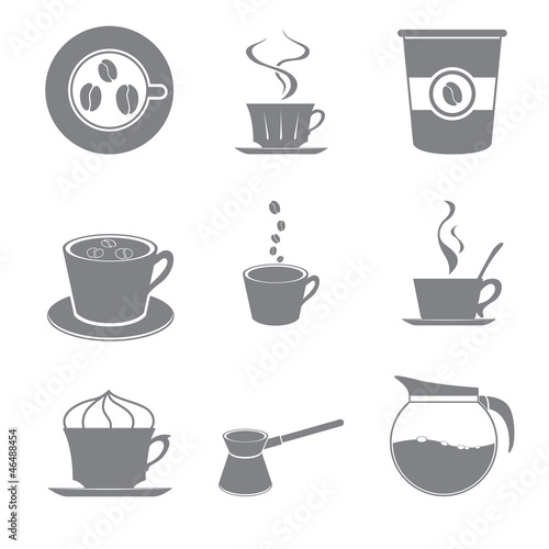 Set of beautiful gray icon coffee theme