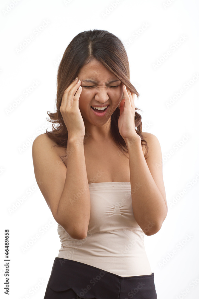 woman with headache or migraine or overstress woman with headache or migraine or overstress