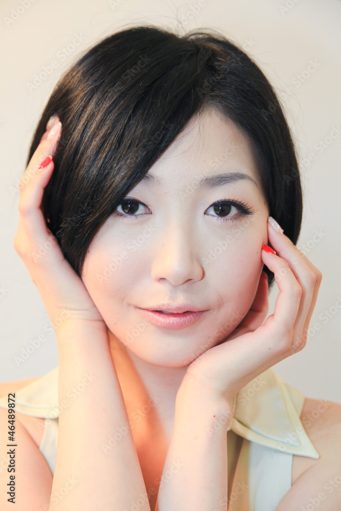 Portrait of beautiful Japanese young woman with hand Portrait of beautiful Japanese young woman with hand
