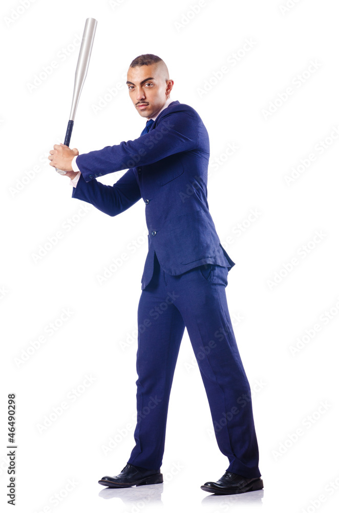 Handsome businessman with bat on white Handsome businessman with bat on white