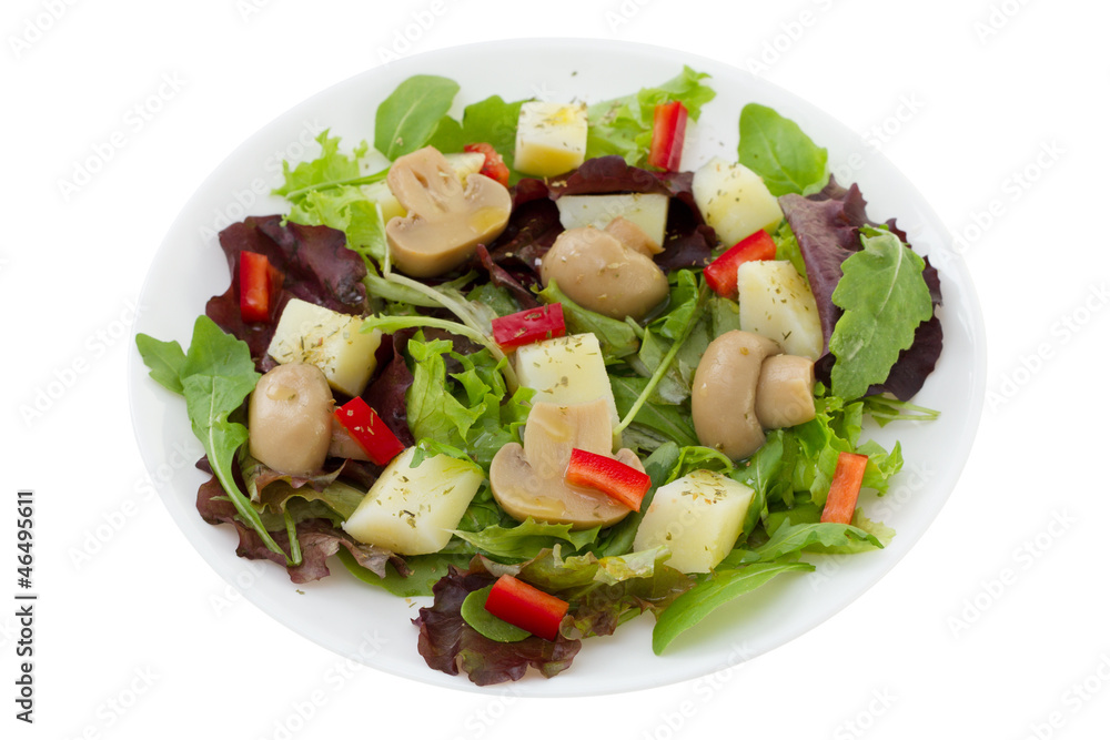 salad with potato, mushrooms and red pepper on the plate salad with potato, mushrooms and red pepper on the plate