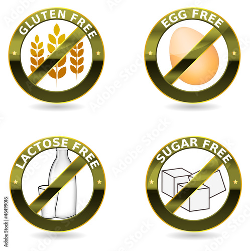 Beautiful diet icons. Gluten free, lactose free and egg free