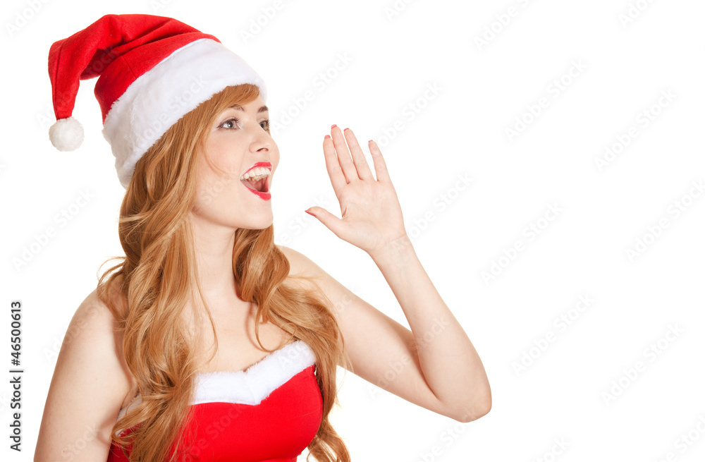 Young Beautiful Woman In Santa Hat Screaming Young Beautiful Woman In Santa Hat Screaming