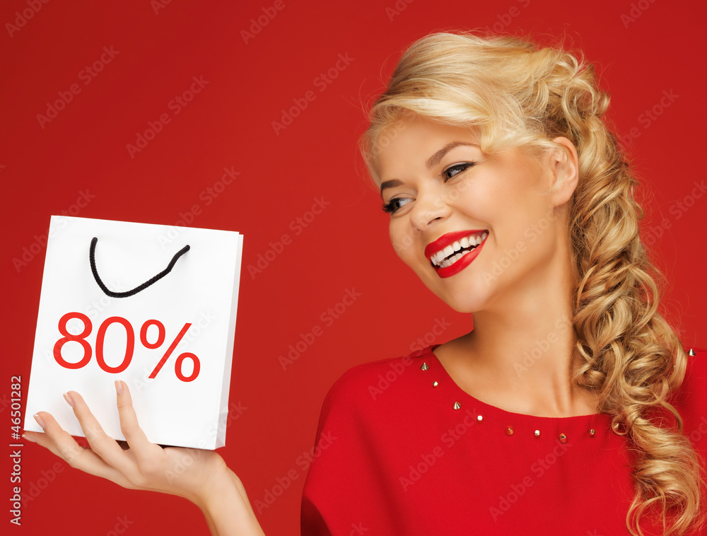 lovely woman in red dress with shopping bag lovely woman in red dress with shopping bag