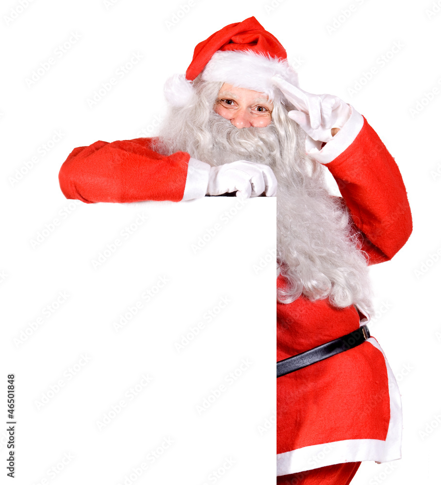 Santa Claus holding a blank sign