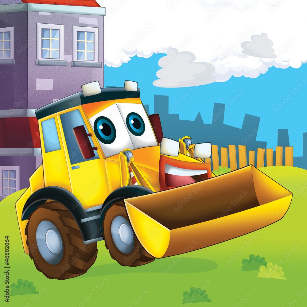 Naklejka premium Szczęśliwy ciągnik - ilustracja dla dzieci