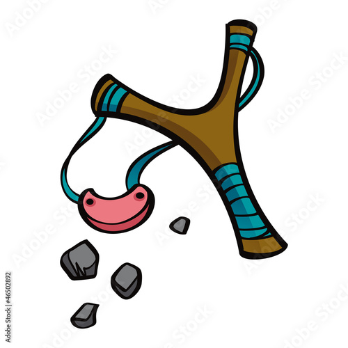 Old style wooden toy or weapon Slingshot with stones