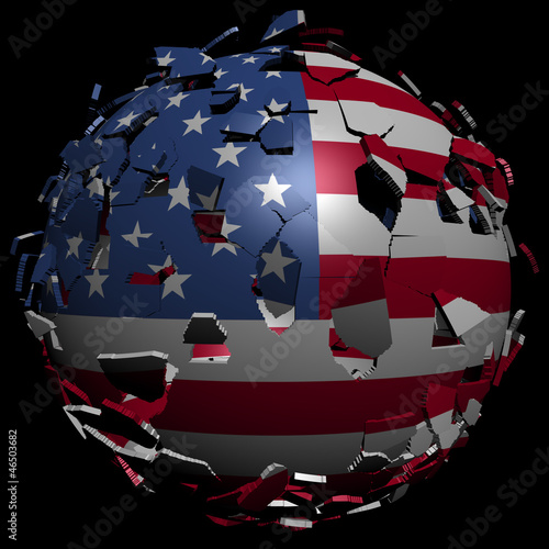 USA flag sphere breaking apart illustration photo