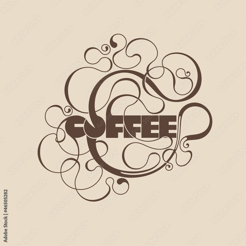 Abstract curly coffee label. Vector element for design.