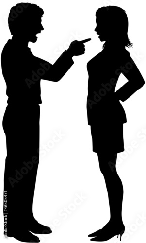 Man woman yell point in couple argument