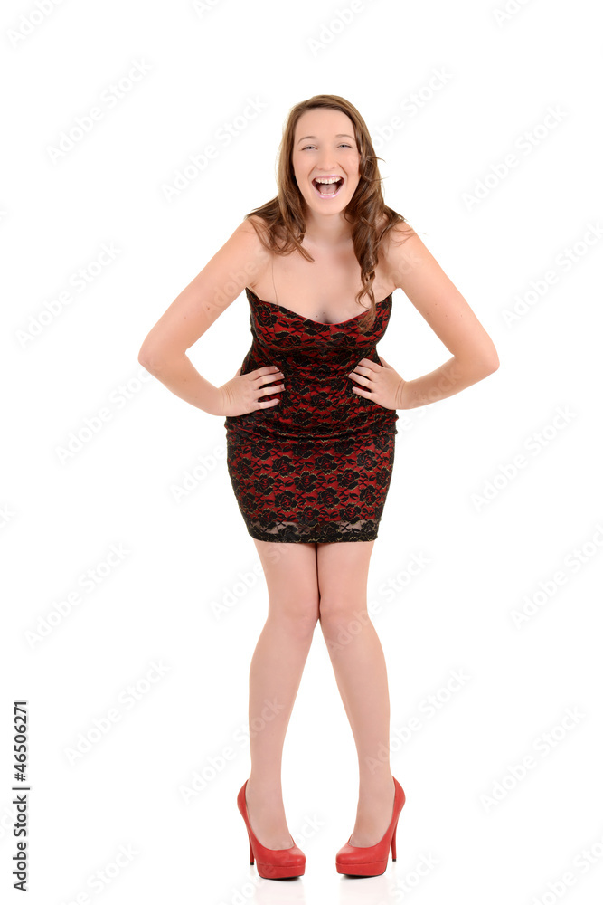 Teen girl in dress laughing Teen girl in dress laughing