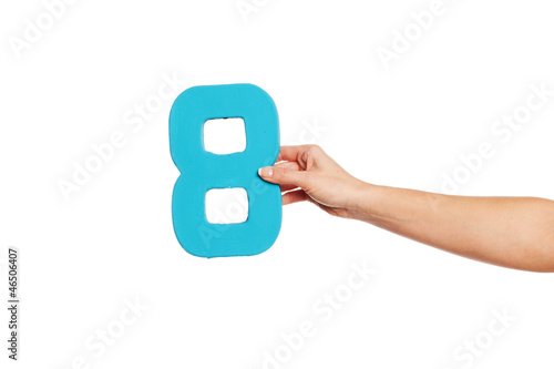 hand holding up the number eight from the right photo