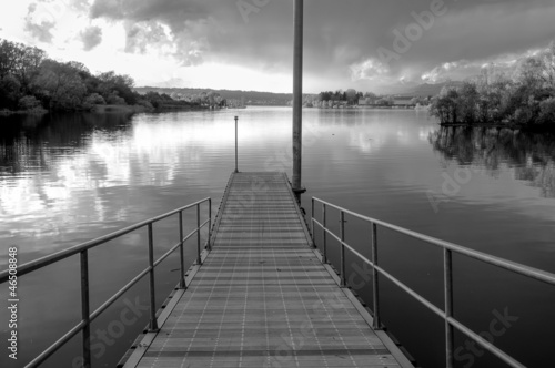 Ticino moorage Sesto Calende B&W image