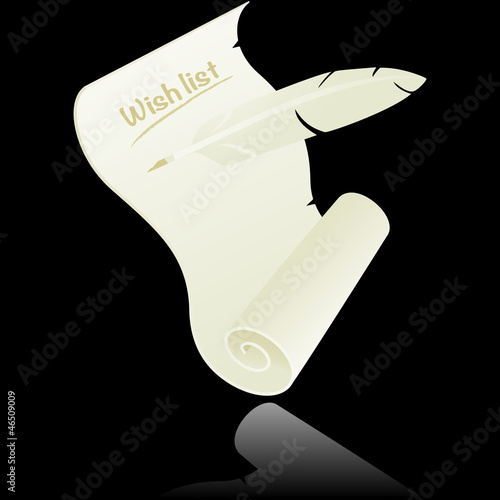 White wish list on black background with reflection