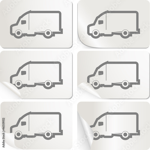 White sticker with delivery truck set