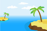 Island with a palm tree in the sea. Vector