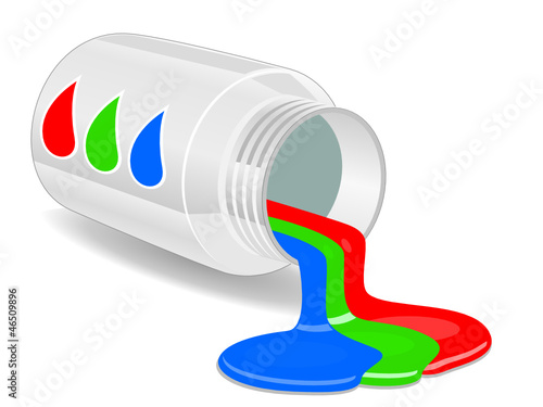 RGB colors spilled from the jars