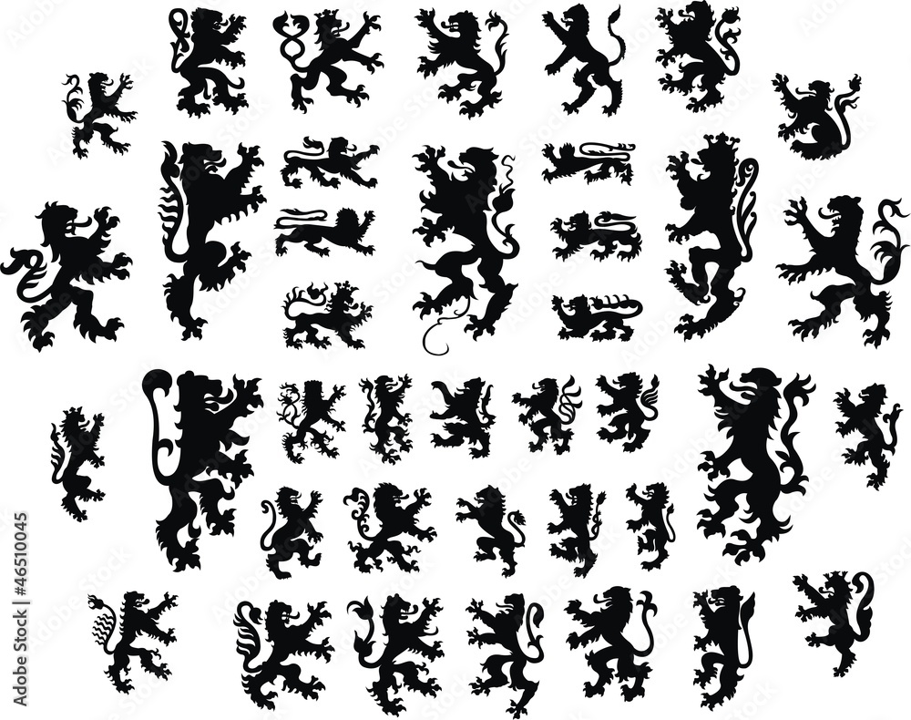 Heraldic lions silhouettes Heraldic lions silhouettes