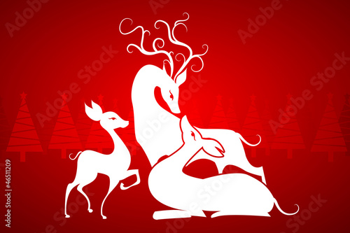 vector illustration of Christmas reindeer family with pine tree