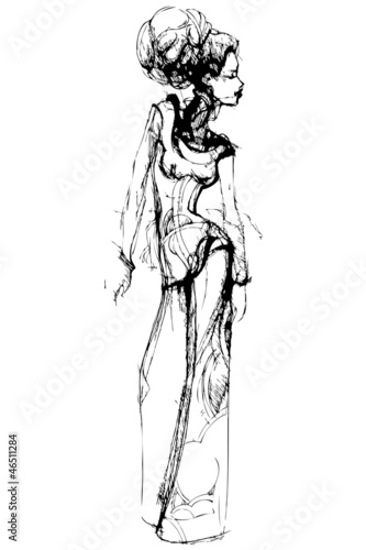 sketch of slip of a girl with an updo