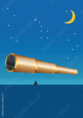 Spyglass with the stars and yacht on background