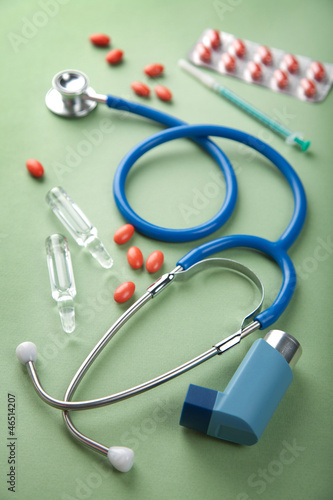 stethoscope and pills