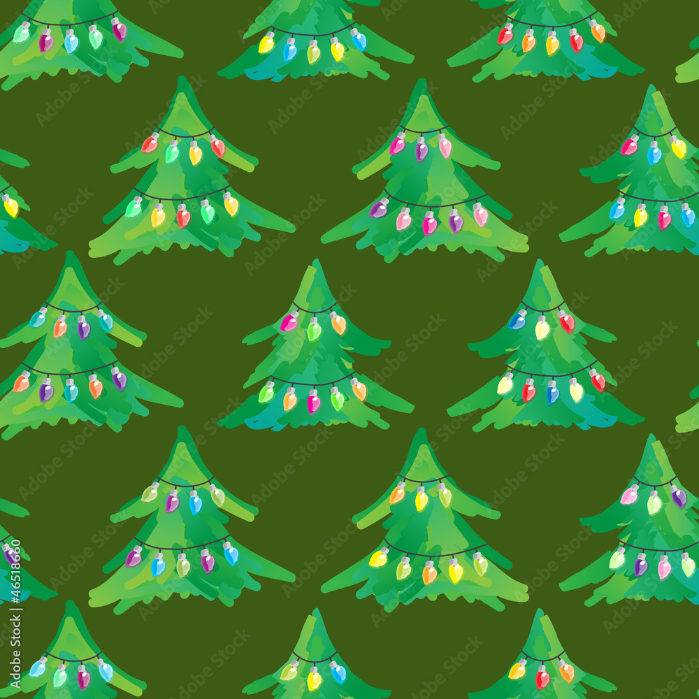 Fototapeta premium Seamless Fairy Light Adorned Christmas Tree Background