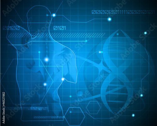 Abstract medicine background. Human back, spine and gene chain