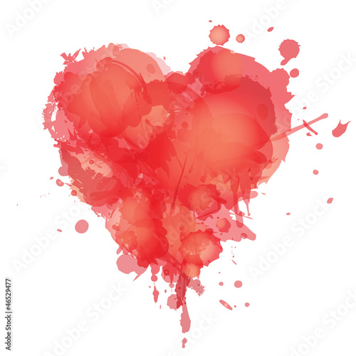 Heart with splashes of red watercolor