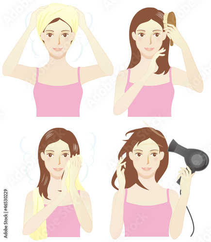 ヘアケア（タオルを巻く・ブラッシング・タオルで拭く・ドライヤーで乾かす）