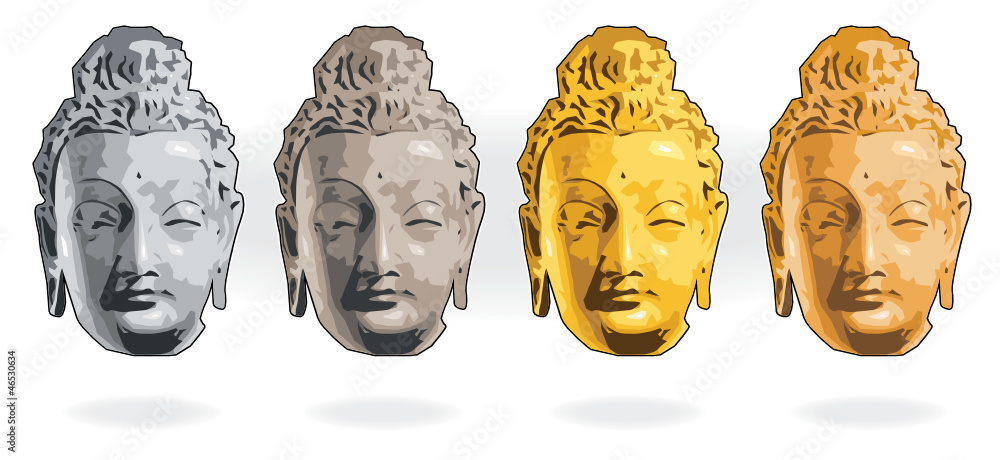 Face of Buddha - silver, stone, gold, bronze
