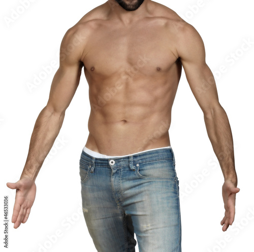 фотографія giovane uomo a torso nudo isolato su  fondo bianco