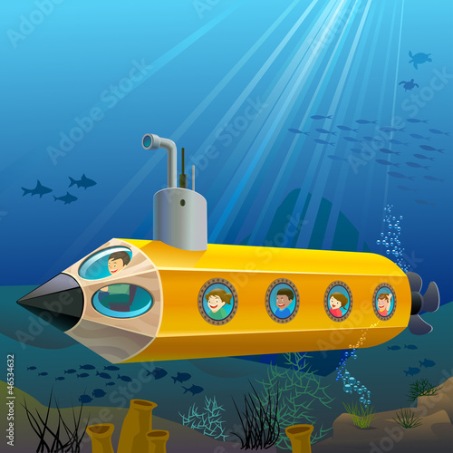 School Children Enjoying  Pencil Submarine Ride Under The Sea