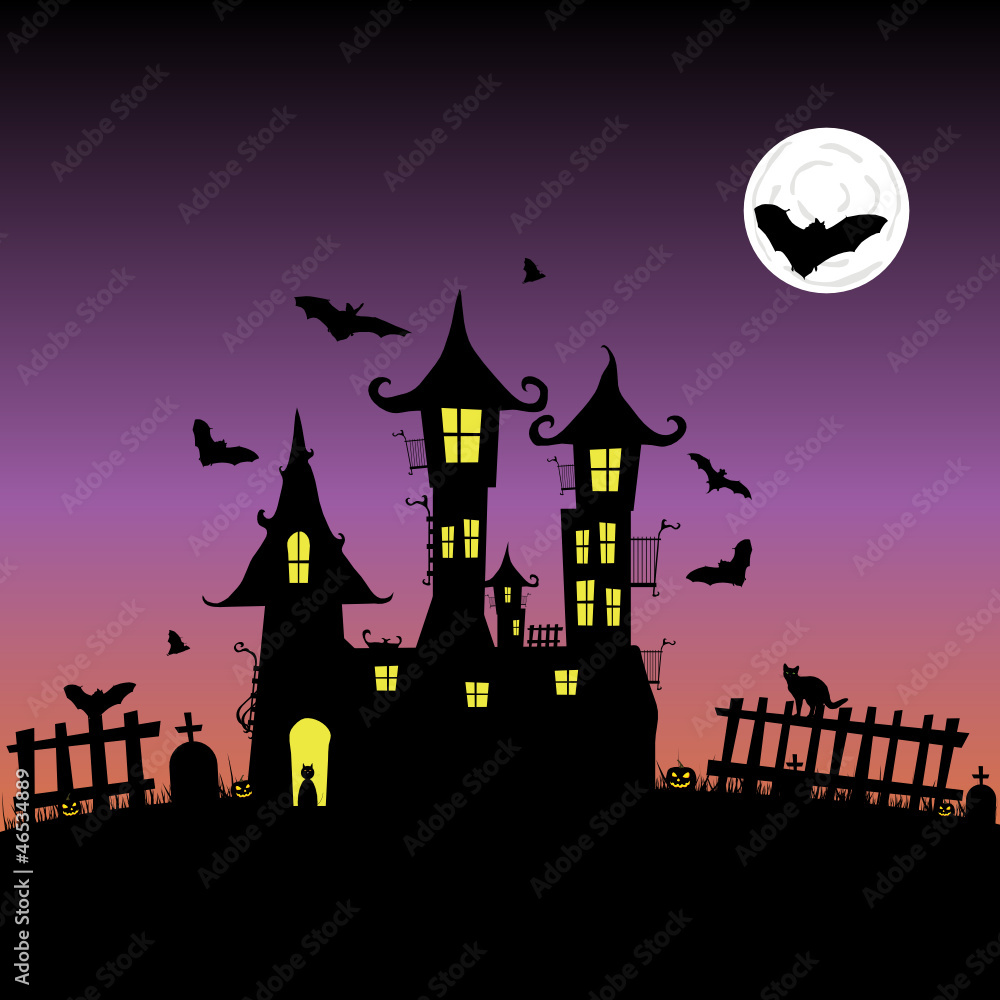 castle with bats vector six