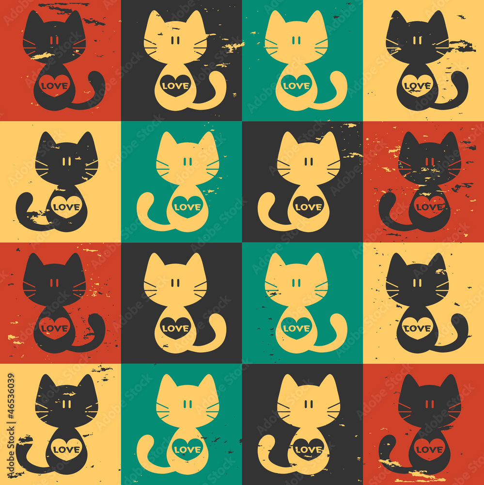 Cute seamless pattern cats with hearts Cute seamless pattern cats with hearts