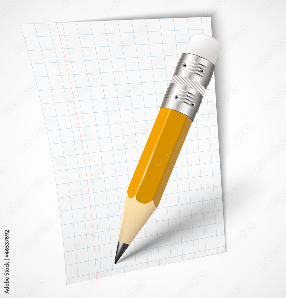 Realistic yellow pencil with paper Realistic yellow pencil with paper