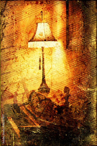 grunge background with old lamp